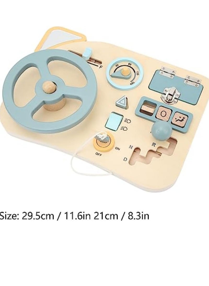 VIVP Kids Driving Simulator, Interactive Steering Wheel Control Panel, Blue and Cream, 29.5cm x 21cm, Educational Learning Dashboard with Gear Shift and Controls - Image 2